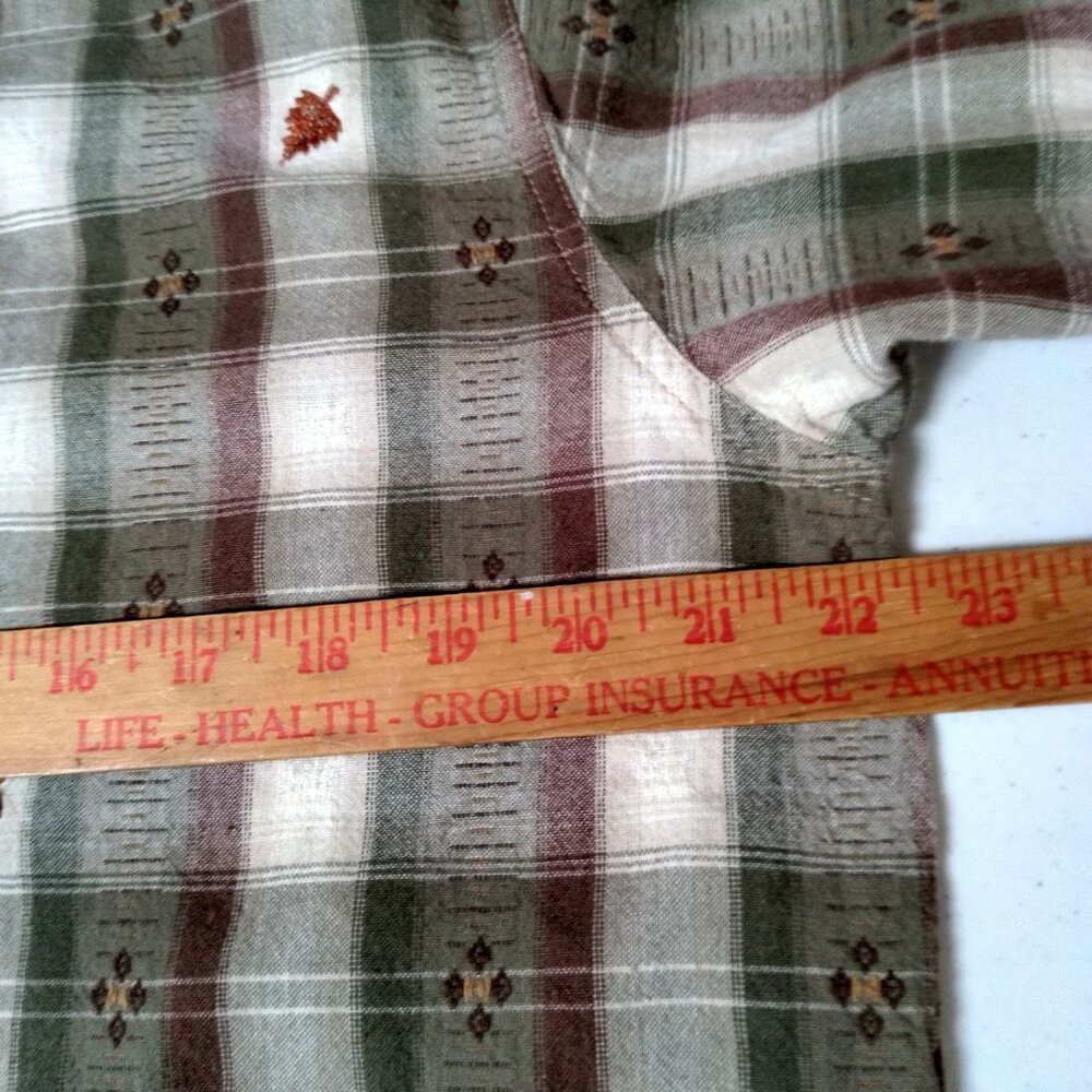 Vintage Casey And Max Blouse Women L Brown Plaid Embroidered Leaf Leaves Fall - Picture 6 of 15